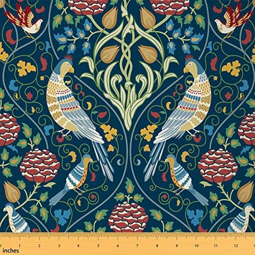 Ярдовая плат с цветни Птици, Артистична Реколта Плат с Флорални Модел за любителите на Ръкоделието, ретро Ботанически