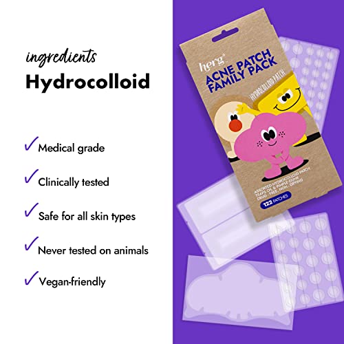herg - Гидроколлоидный семеен пакет от акне, 122 Големи пластира от акне на лицето - Подходящ за вегани, не тестировался