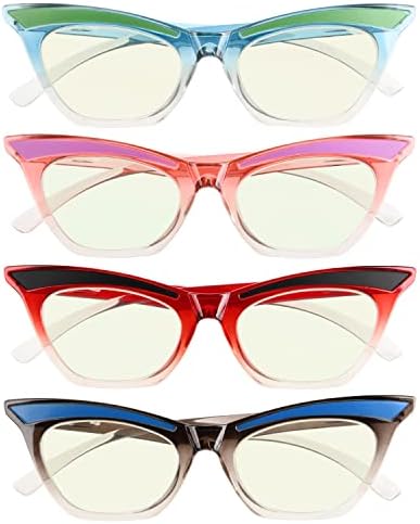 Eyekepper, 4 комплекта очила за четене Котешко око, блокиращ синята светлина, четец за жени