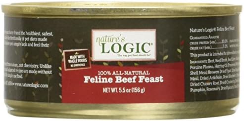 Консервирана храна за котки Nature'S Logic 24 Count Котешки Beef Feast (Опаковка от 24 броя), 5,5 грама