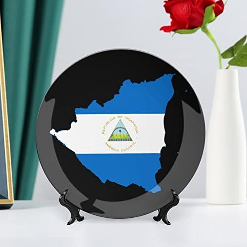 Флаг Никарагуа Карта Декоративна Чиния от Костен Порцелан, Керамични Чинии плавателни съдове с Поставка за Дисплей за Украса