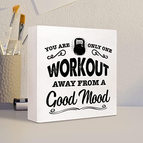 Ви разделя само една тренировка от Добро настроение Дървена Табела Декор на масата, Мотивационни Цитат от фитнес