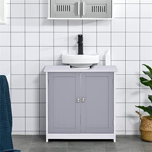 шкаф за баня n /a Под мивката - Тоалетка - 2-шкаф с рафтове 60L X 30W X 60H См - Бяло-Сиво МДФ