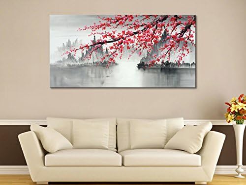 Традиционната китайска Живопис ръчно изработени Розово Цвете Сливи Платно Стенно Изкуство Модерен Черно-бял Пейзаж