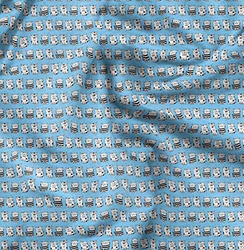 Плат от futon трикотаж Soimoi син цвят с шарени котки ширина 58 см