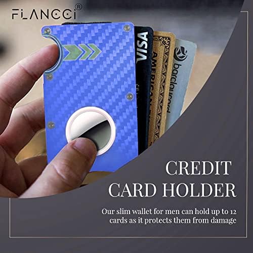 Мъжки портфейл FLANCCI Airtag, Изчистен Син портфейл от въглеродни влакна с Преден джоб и щипка за пари, Тънък
