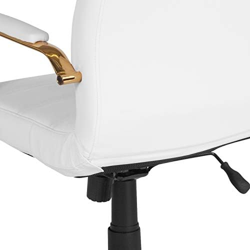Работно стол Flash Furniture Уитни със средна облегалка - Бяло Офис стол за мениджъри от изкуствена кожа с Позлатени