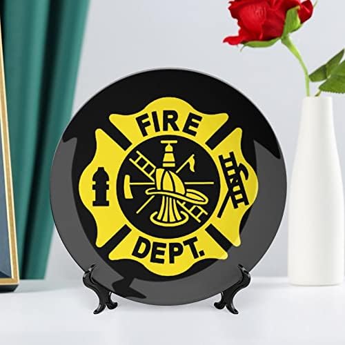 Декоративна Чиния с Флага на Противопожарна защита, Кръгли Керамични Плочи с Поставка за вашия Офис, Сватбен Декор