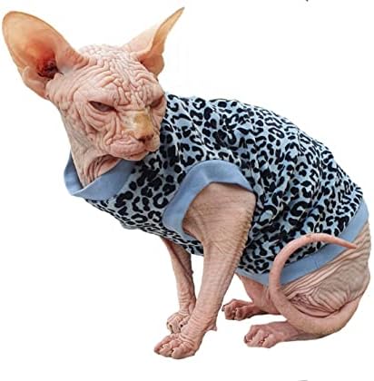 Памучен Стрейчевая тениска Kotomoda Hairless Cat ' s от органичен велур Син Леопард за котките-Сфинкс (Среден размер)