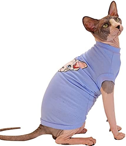 Памучен Тениска Без ръкави, с принтом Котешки глави на Сфинкса, Однотонная Облекло за Кучета и котки (X Small(