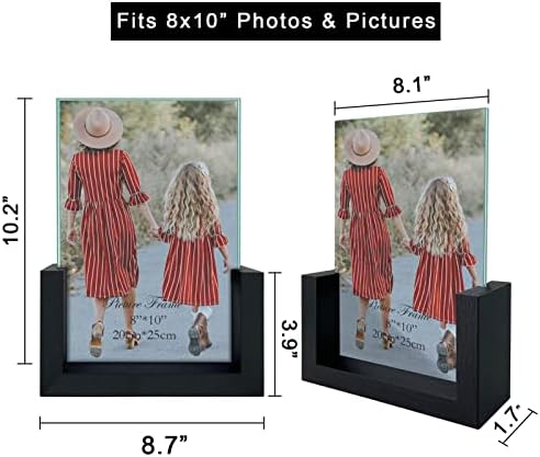 Фоторамка MEBRUDY 8x10, 2 опаковки, Черни Рамки с покритие от закалено Стъкло и дървена рамка за настолен дисплей