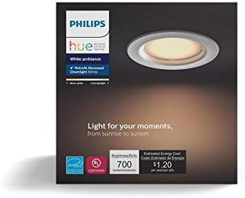 - Вградени лампа Philips Hue White Ambiance с регулируема яркост на LED Smart Retrofit (4-инчов, който е съвместим