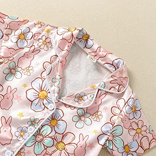Комплект от Копринени Пижам за малки Момичета, Риза с къс ръкав и къси панталонки копчета, Великден Пижами за Момичета