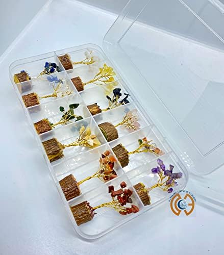 ОСЕ Красив бонсай с скъпоценния камък Чакра, мини-дърво, комплект от 12 кристални чипс със седем чакри, бродирани