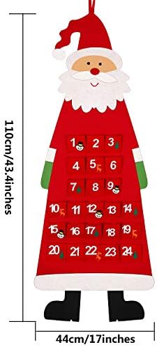 Коледен Фетровый Адвент-Календар 3D Santa Адвент-Календар с Джобове за 24 Дни Коледен Обратното Броене Висящи