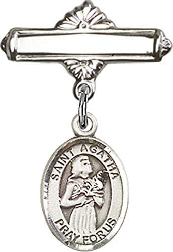 Детски икона Jewels Мания с чар Света Агата и полирани игла за бейджа | Детски икона от Сребро с чар Света Агата и полирани