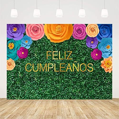 AIBIIN 7x5ft Фелиз Кумплеаньос Фон Мексиканска Фиеста Encanto честит Рожден Ден на Фон За Снимки Зелените Цветя