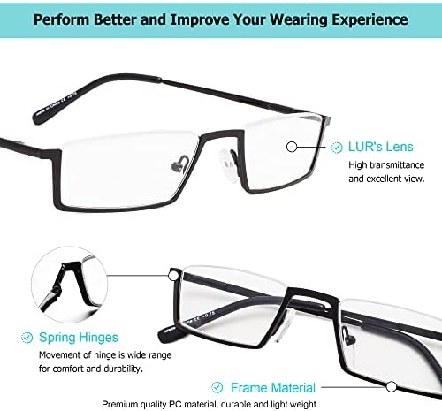 LUR 3 опаковки очила за четене в полукръгла рамка + 3 опаковки на метални очила за четене (само 6 двойки ридеров + 0,75)