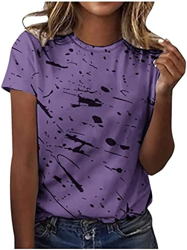 Блуза с Къс Ръкав За Момичета, Лятна Есен Облекло 2023, Модни Памучен Блуза с Кръгло Деколте и Шарките, Тениска