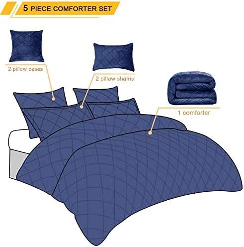Комплект плиссированного бархатного одеяла PHF King, 5 бр., Ултра Мек Топъл Комплект завивки за есента и зимата,