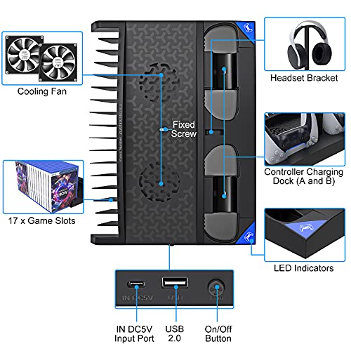 Поставка MAGETHUG PS5 с устройството за охлаждащ вентилатор и зарядно устройство с две контролери за конзолата Playstation