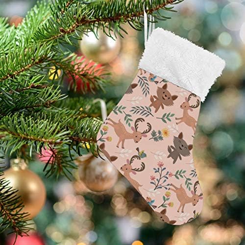 Коледни Чорапи ALAZA, Вълк и Елен в гората, Розови Класически Персонализирани Малки Декорации за Отглеждане