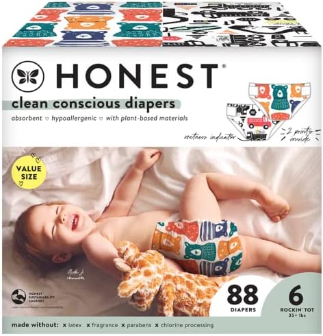 Памперси The Honest Company Clean Conscious | Екологично чисти е на растителна основа | Beary Cool + Big
