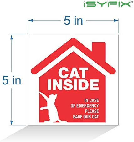 Етикети iSYFIX Cat Inside с предупредителни знаци - 4 опаковки с размери 5x5 инча - висок Клас самоклеящийся винил, ламиниран