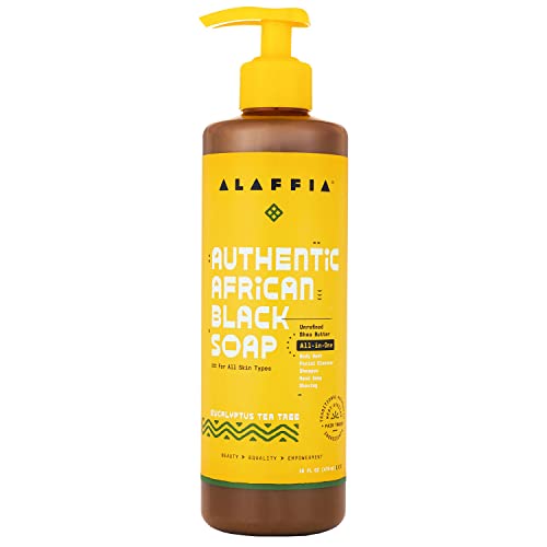 Alaffia, Течен африкански черен сапун, Универсално средство за измиване на тялото за всички типове кожа, Евкалиптово чаено дърво,
