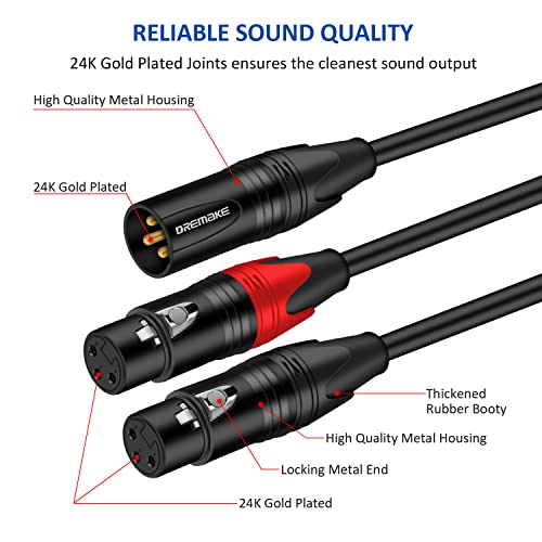 DREMAKE Балансиран XLR Микрофон Y Сплитер аудио кабел, XLR Съединители за Двоен XLR Изхода Y Кабел 3-Пинов XLR Съединители