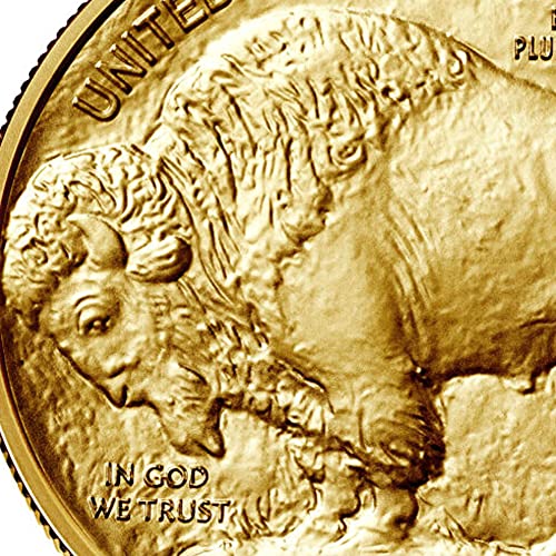 Златна монета Buffalo MS-70 без мента 2021 година с тегло 1 унция MS-70 (Първия ден на издаване - Bison Label) 24-КАРАТОВО