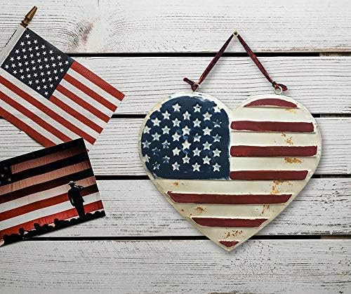 10 x 9,5 Селски Метален Флаг на САЩ във формата на Сърце, Неубедителен Американски Флаг във Формата На Сърце, Стенен