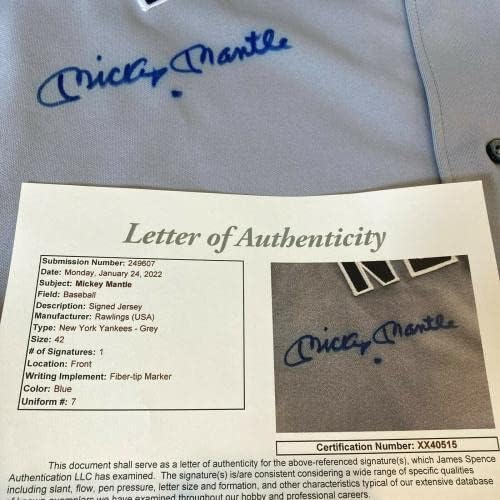 Реколта Майк Rawlings Ню Йорк Янкис с Автограф от Мики Мэнтла от Автентичната Джърси JSA COA - Тениски MLB С Автограф