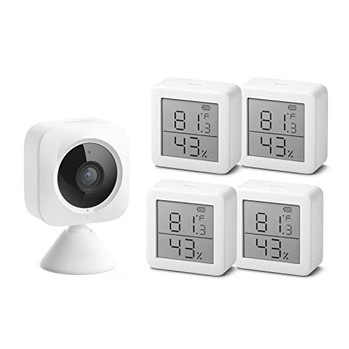 Камера за сигурност SwitchBot за помещения, Умен Влагомер-Термометър от 4 комплекта, Безжичен Сензор за влажност