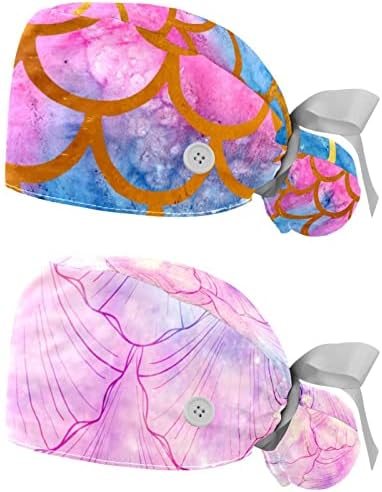 Дамски Шапчица-Търкане, 2 Опаковки Цветни Шапки с Начесом от Риба Везни Русалка с Завязкой във формата на Конска