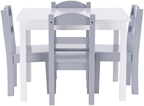 Комплект маси и столове от орехово дърво 66L 56W x x 48H Бяло-сиво 1 Маса и 4 стола (Цвят: A)