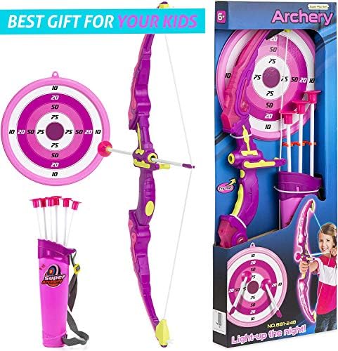 Liberty Внася набор от играчки за стрелба с лък и стрели Light Up за момичета с 6 Стрели в присосках, Цел и Колчаном