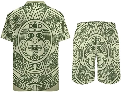 Мексикански Календар на Маите и Ацтеките, Мъжки Плажни Дрехи от 2 теми, Хавайска Риза с копчета с Къс ръкав и