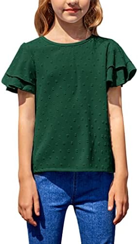 Hopeac/ Ежедневни Обикновена Тениска с рюшами на ръкавите за момичета, Пуловер, Блуза с замочной дупка отзад, Върхове в швейцария