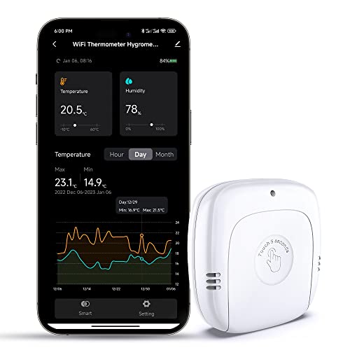 WiFi Термометър-Влагомер, IBKINXX Умен Измерване на температура и влажност с Оповещением за приложение, Безжичен