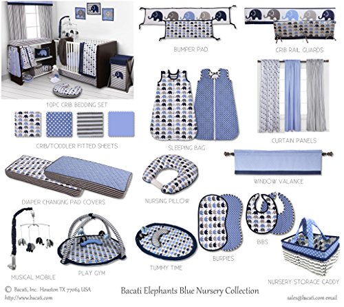 Синьо/сиво калъфка за хранене Bacati - Elephants от ультрамягкой памучен плат на модна двустранното дизайн, подходящ за