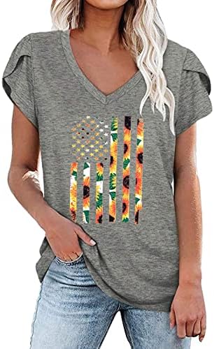 Тениска за Момичета Лято Есен с Къс Ръкав 2023 Мода V Образно Деколте Памук Цветен Графичен Ежедневна Блуза, Тениска