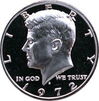 Монета Кенеди 1972 г., с Скъпоценния камък в Полдоллара Монета на САЩ в Полдоллара, Без да се позовават на Монетния двор