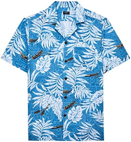 Мъжки Хавайски Ризи от Вискоза ЛОКУБАТОН, Нормално Кацане, Хавайски Ризи с Къс Ръкав за Мъже, Предни джоба