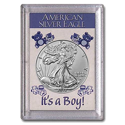 Американски Сребърен орел 2022 г. в монетния двор на САЩ с надпис It' s a Boy Holder Dollar Без лечение