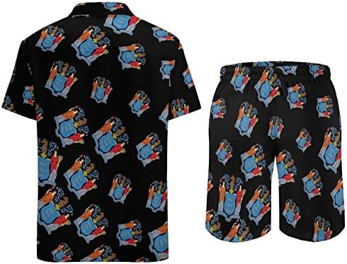 Флаг Ню Джърси, Лого, Мъжки Хавайски Комплект от 2 теми, Ризи с къс ръкав Копчета, Плажни Панталони, Тениски