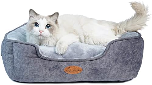 Aring пет Cat Bed за домашни котки -Правоъгълна легло за малко куче, Пера, Меки и Удобни Плюшени легла за коте и