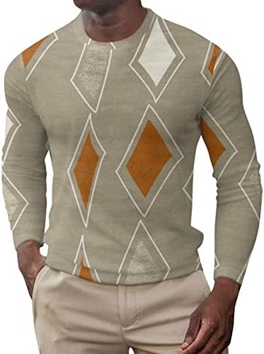 ZDDO Реколта Блузи за мъже, Есенни Тениски в Ретро стил с Дълъг ръкав, Ежедневни Тениски с принтом Aztec
