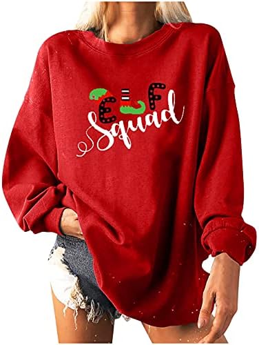 Bravetoshop - Коледна hoody за жени, коледен пуловер с дълги ръкави и шарките хубаво елф, върхове с кръгло деколте,