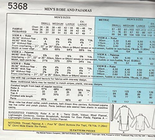 Реколта мъжки Пижами Макколла 1976 г. и Образи на халат за шиене 5368